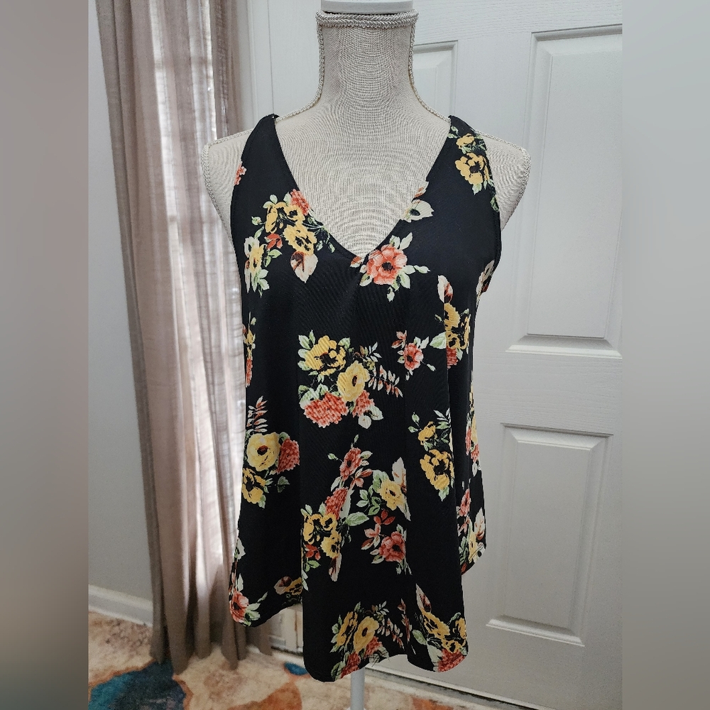 First Love Black and Yellow Sleeveless Floral Camisole